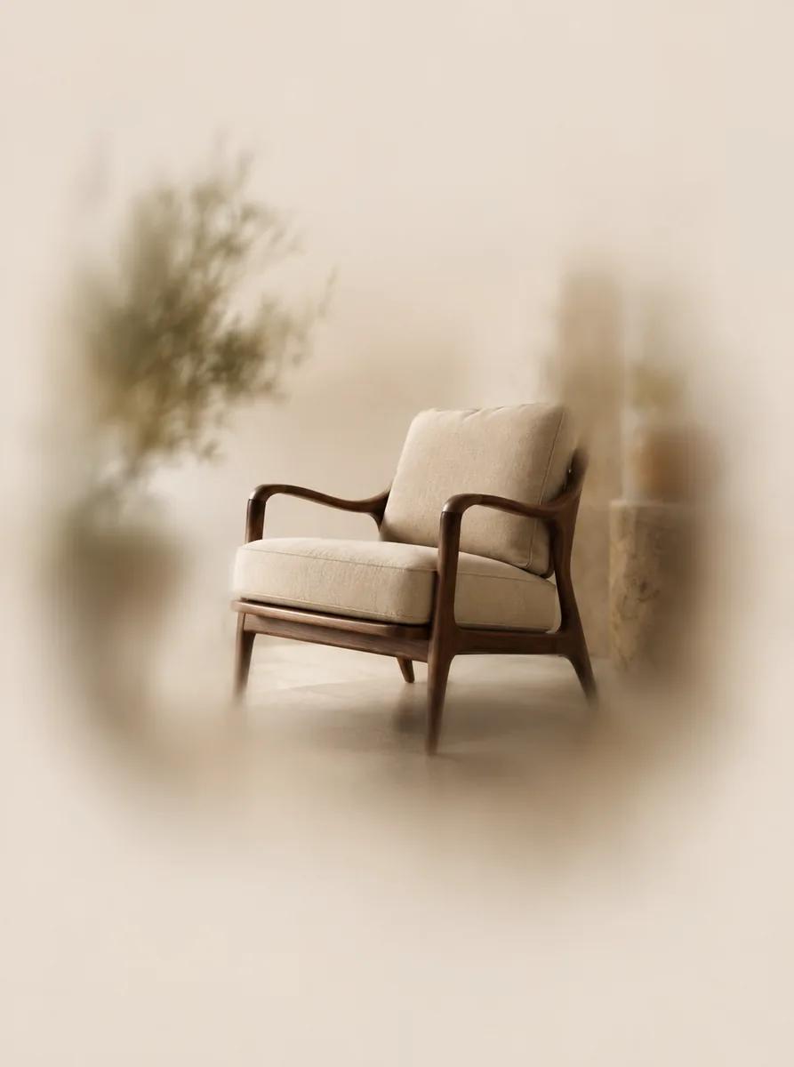 A wooden armchair on a plain ground