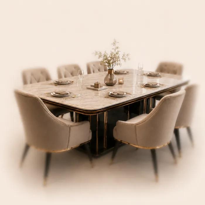 A dining table set for eight